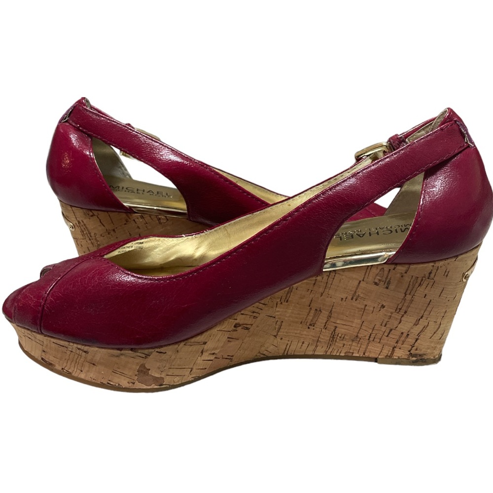 Michael Kors cork wedge sandals - Size 8.5 - deep red in  excellent condition